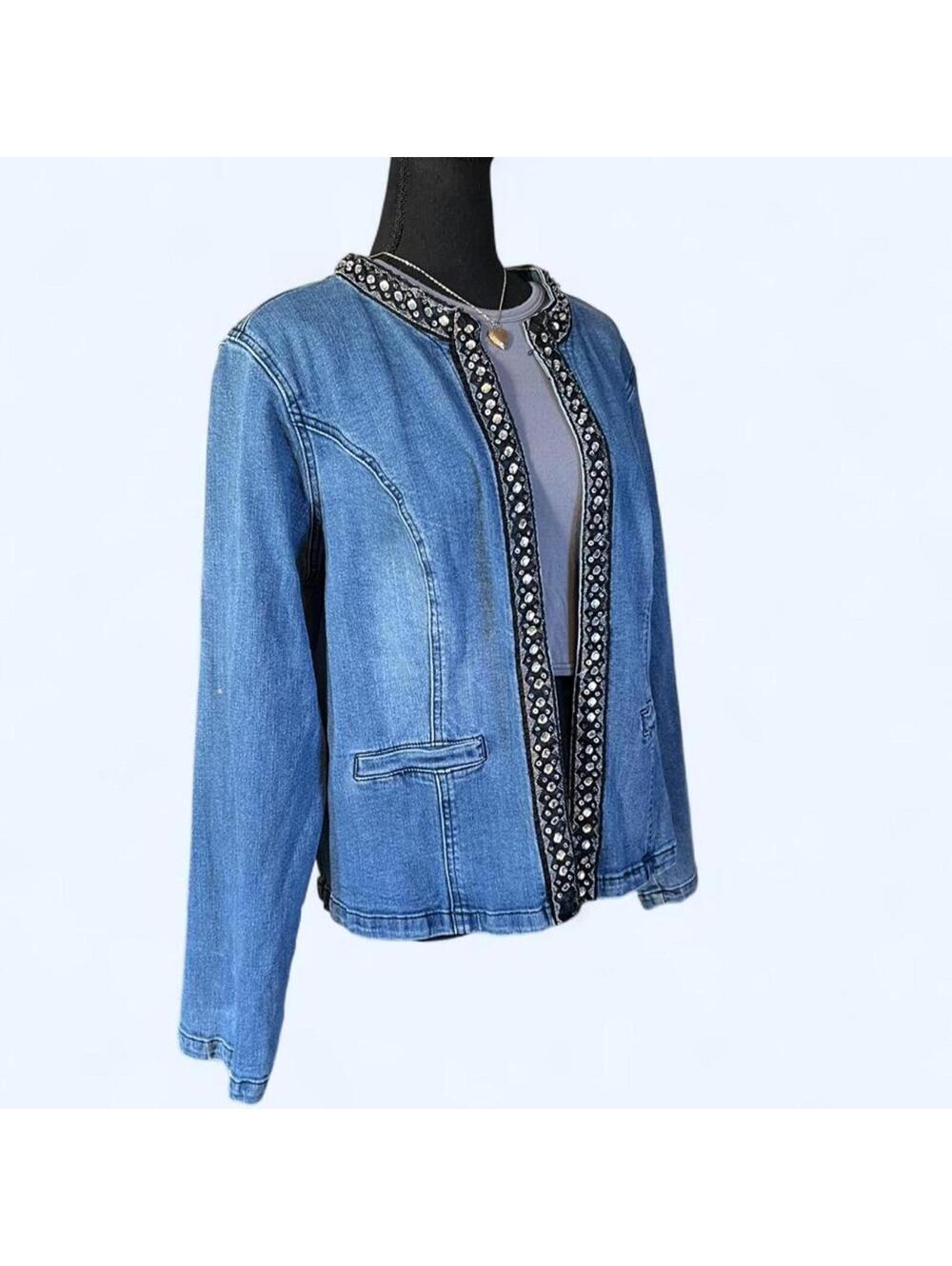 Vintage Y2K glam rhinestone fairy grunge coquette denim jacket size 18/20 💙 - Picture 3 of 7